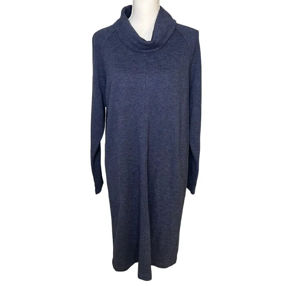 J.Jill NWT marled blue cowl neck long sleeve cozy dress with side pockets size L